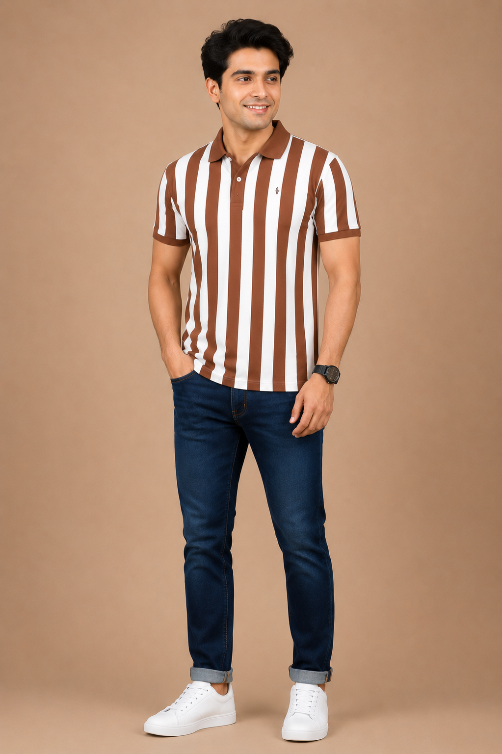 Men’s Vertical Stripe Polo T-Shirt