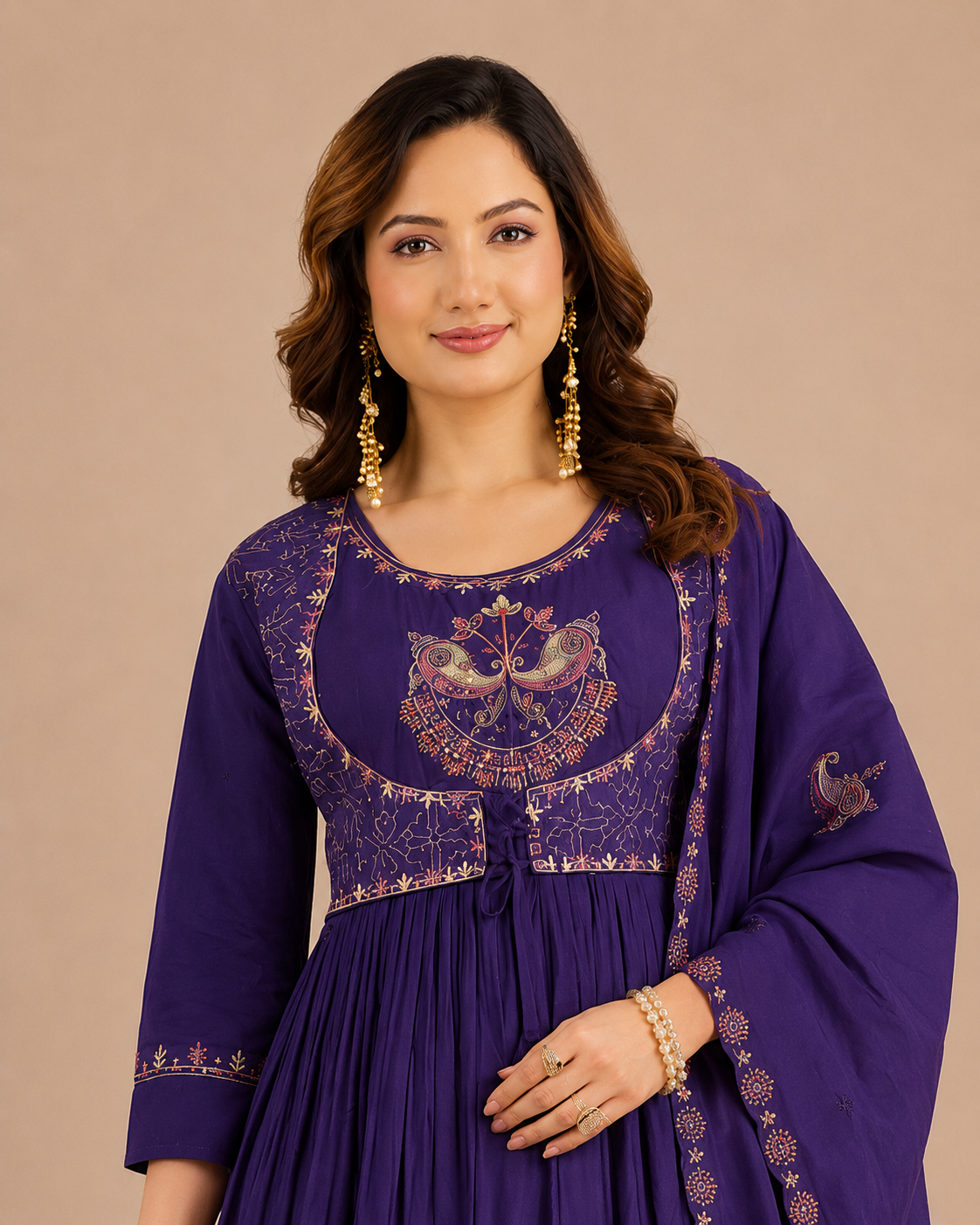 Embroidered Anarkali Suit Set with Dupatta