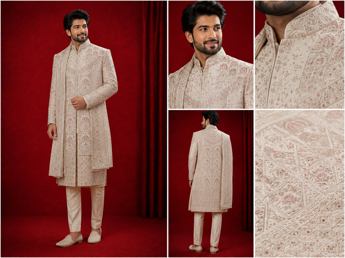 Royal Ivory Blush Embroidered Sherwani