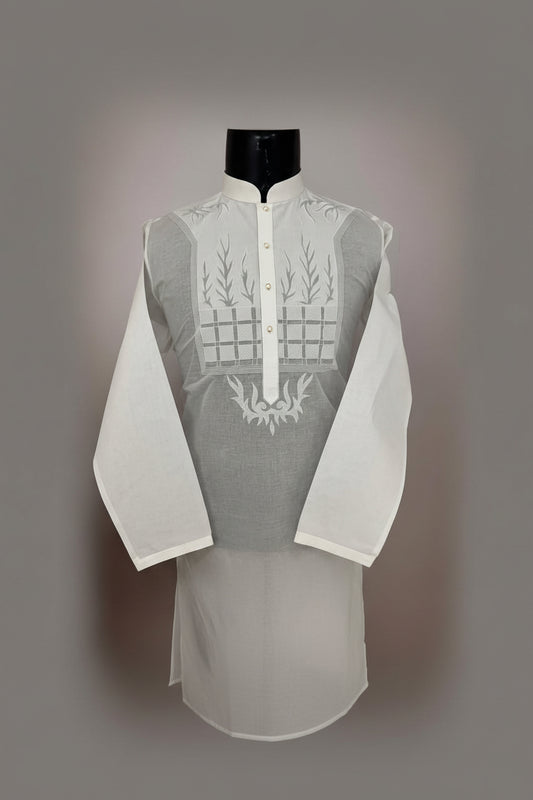 Premium White Embroidered Kurta Pajama for Men