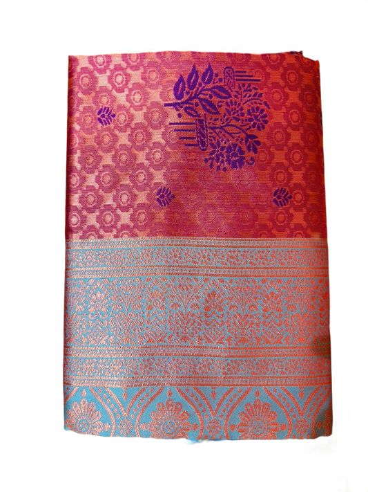 Elegant Pink & Sky Blue Saree with Rich Zari Pallu