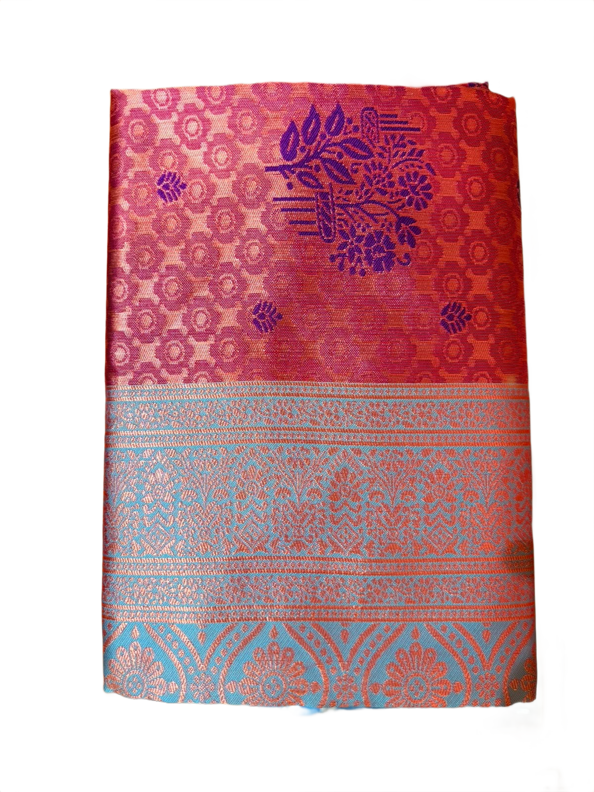 Elegant Pink & Sky Blue Saree with Rich Zari Pallu