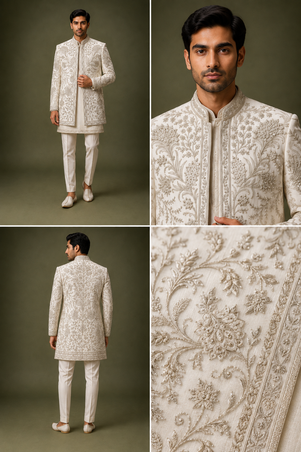 Ivory Silver Embroidered Groom Sherwani Set