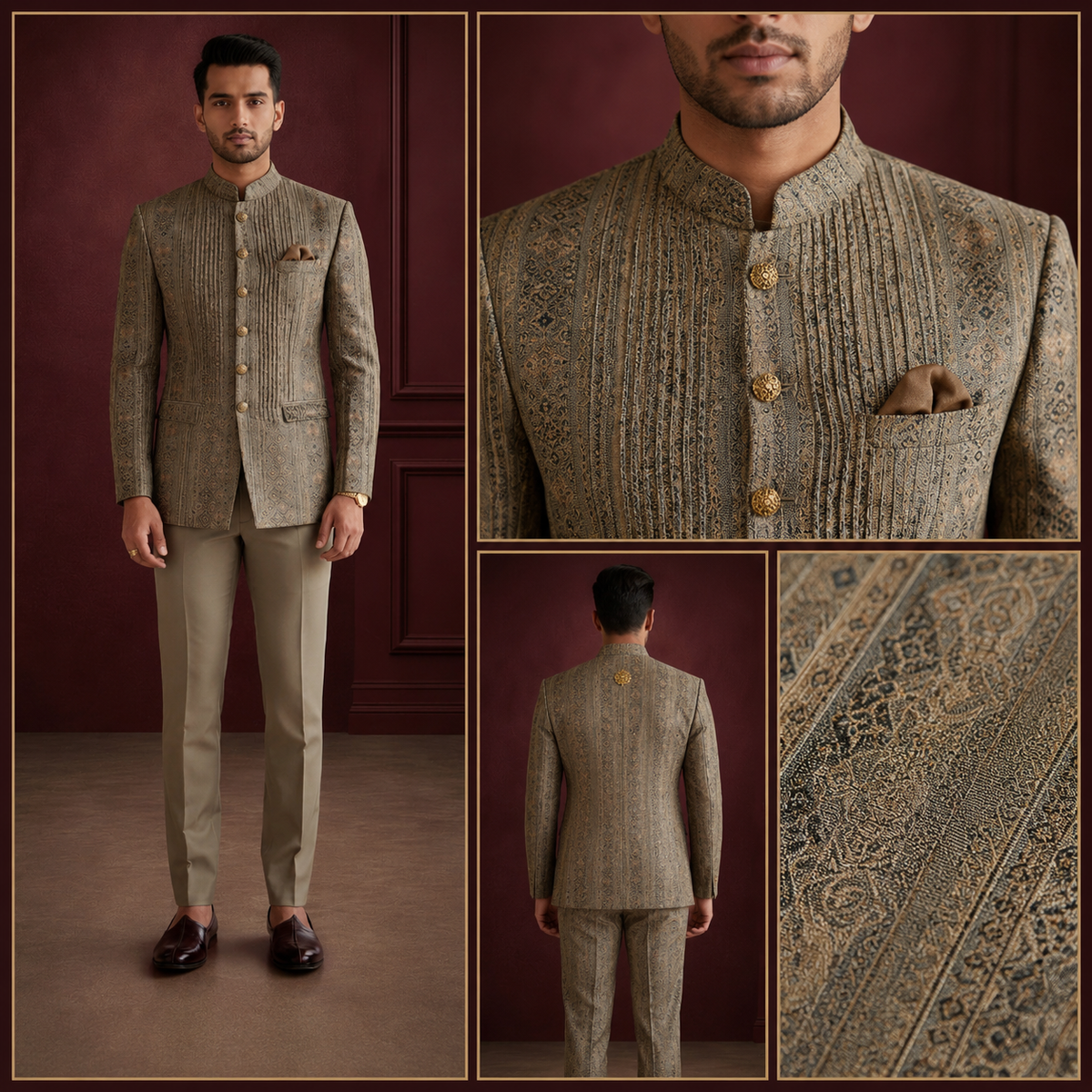Men’s Grey Embroidered Jodhpuri Suit Set