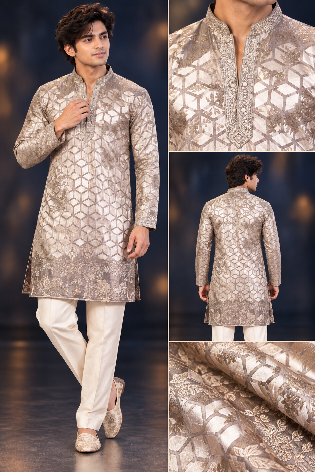 Premium Geometric Jacquard Kurta Set