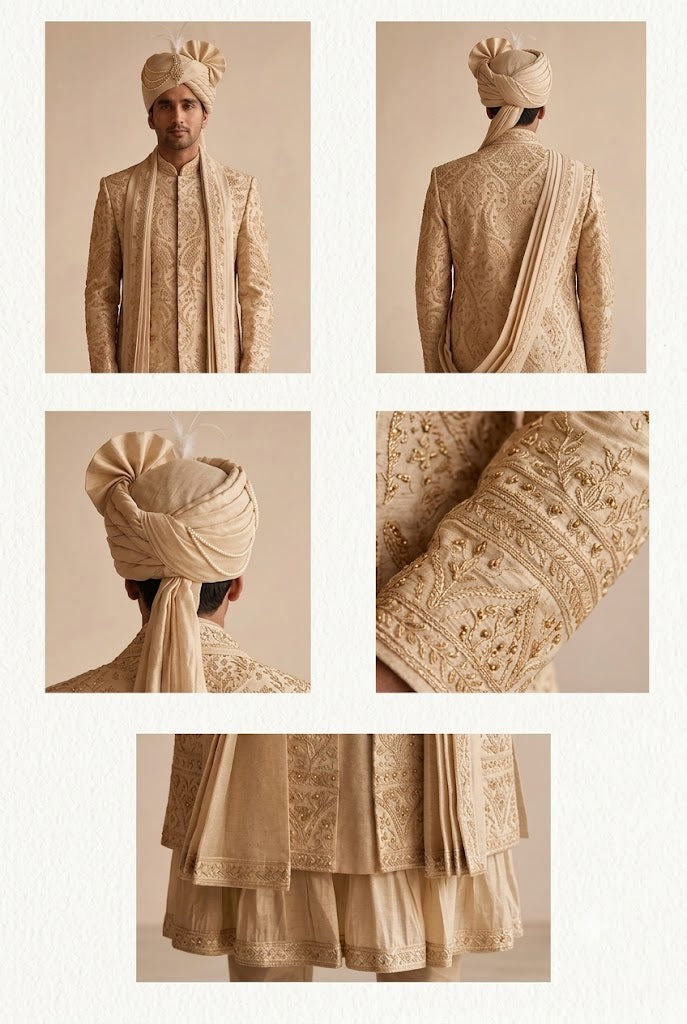 Royal Ivory Embroidered Groom Sherwani Set