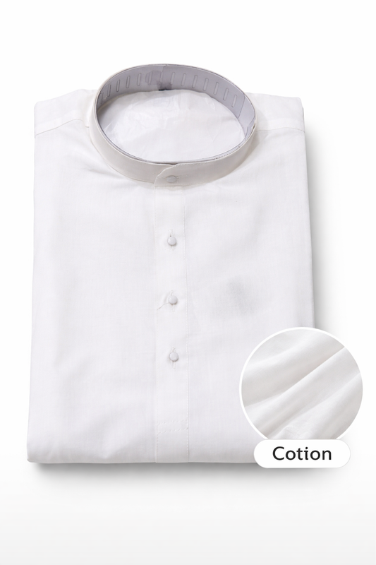 Men’s White Solid Cotton Kurta Salwar Set