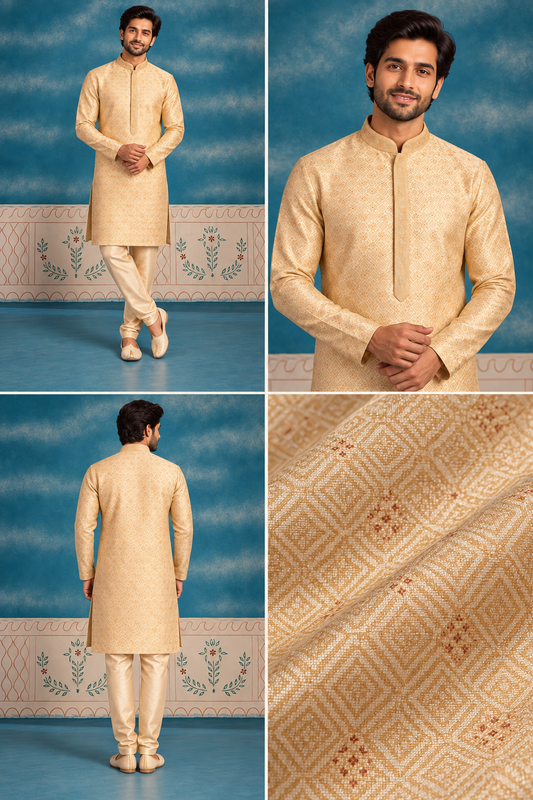 Men’s Premium Golden Jacquard Kurta Pajama Set