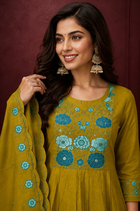 Mustard Elegance Embroidered Kurta Set