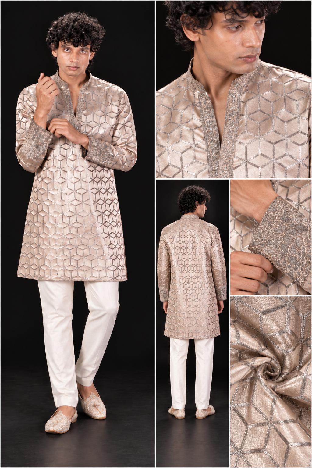 Beige Geometric Embroidered Kurta Set