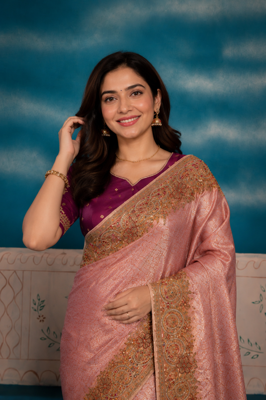 Designer Saree with Heavy Embroidered Zari Border