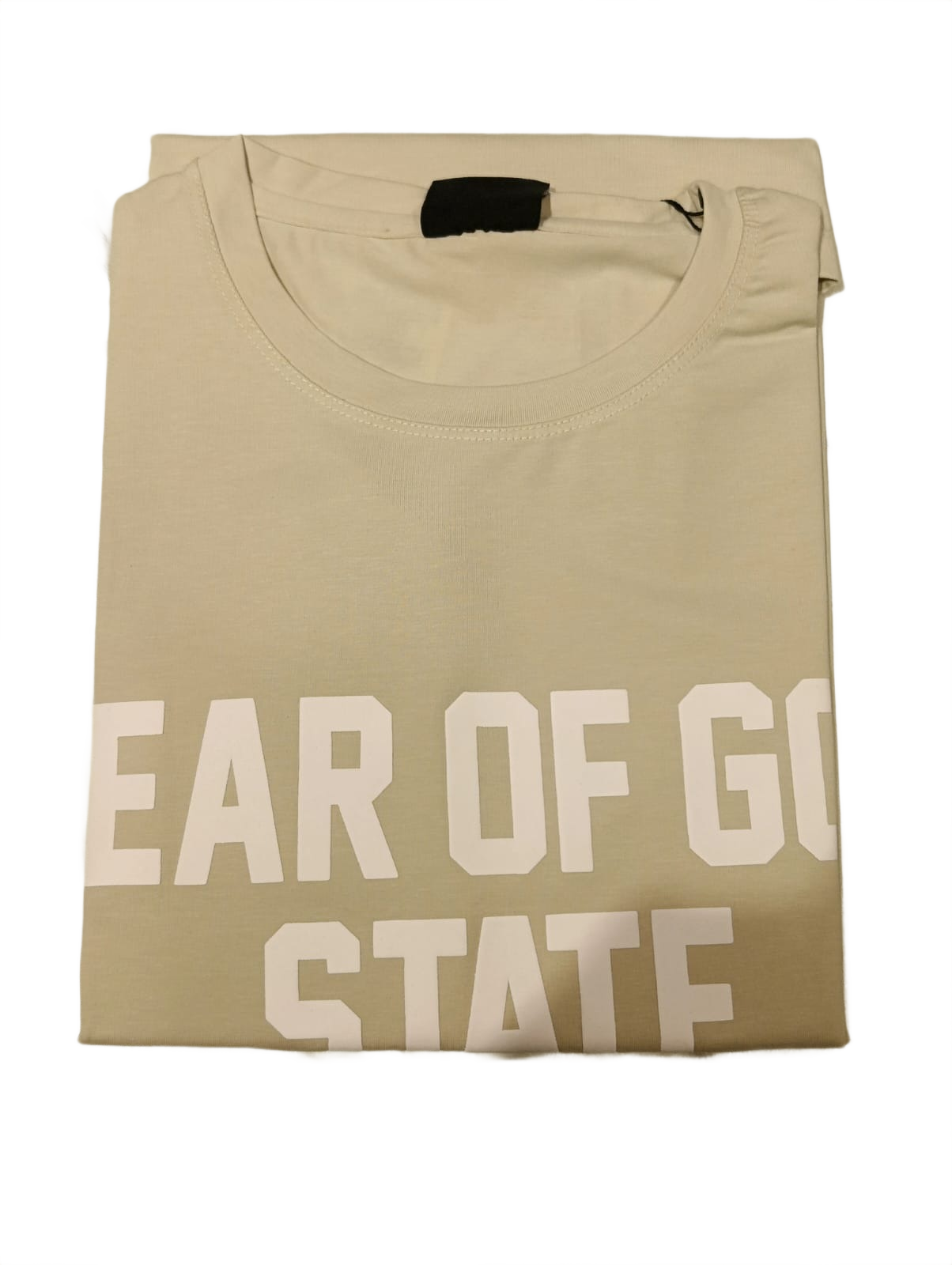 Fear of God State Oversized Printed T-Shirt | Beige Premium Cotton Casual Tee