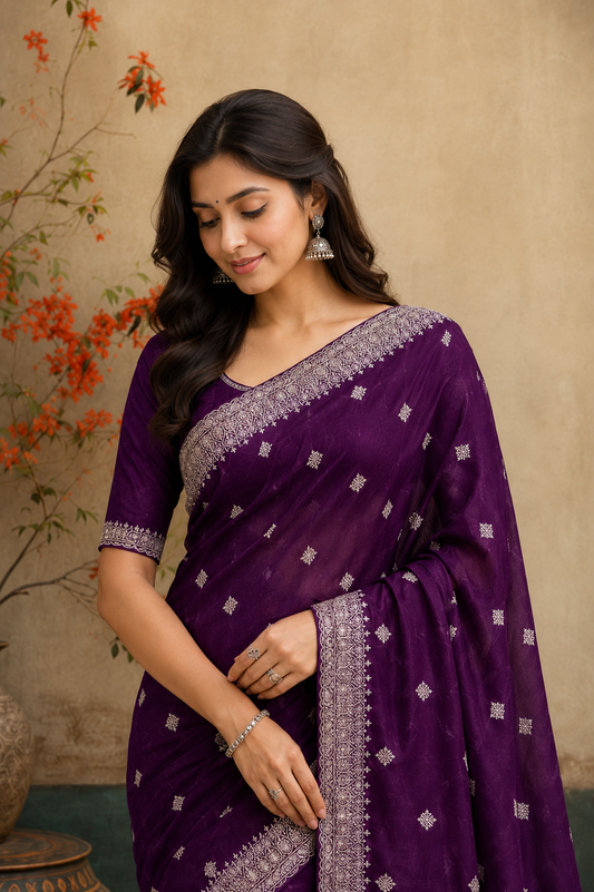 Royal Purple Silver Zari Woven Saree
