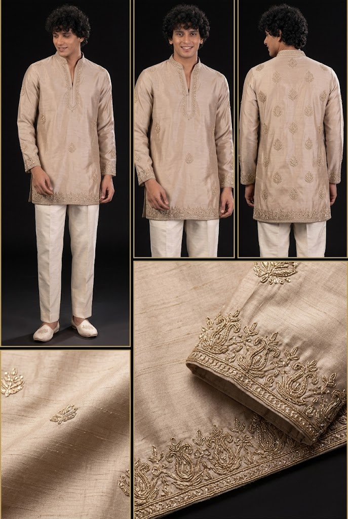 Beige Embroidered Festive Kurta Set