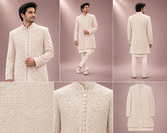 Ivory Embroidered Indo-Western Wedding Set