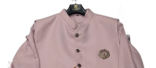Men Light Mauve Plain Self Textured Shirt Jacket Set