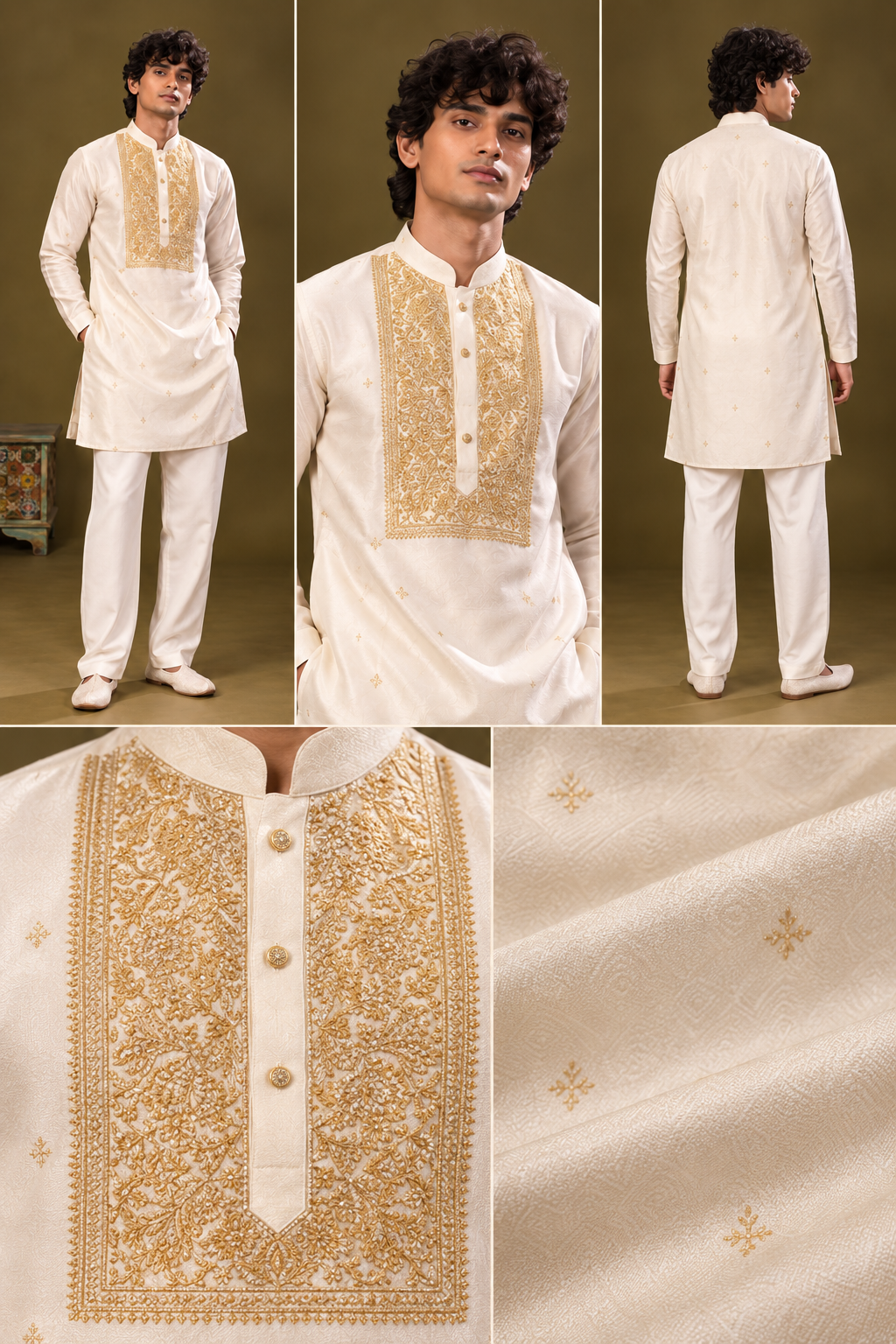 Ivory Gold Embroidered Kurta Set