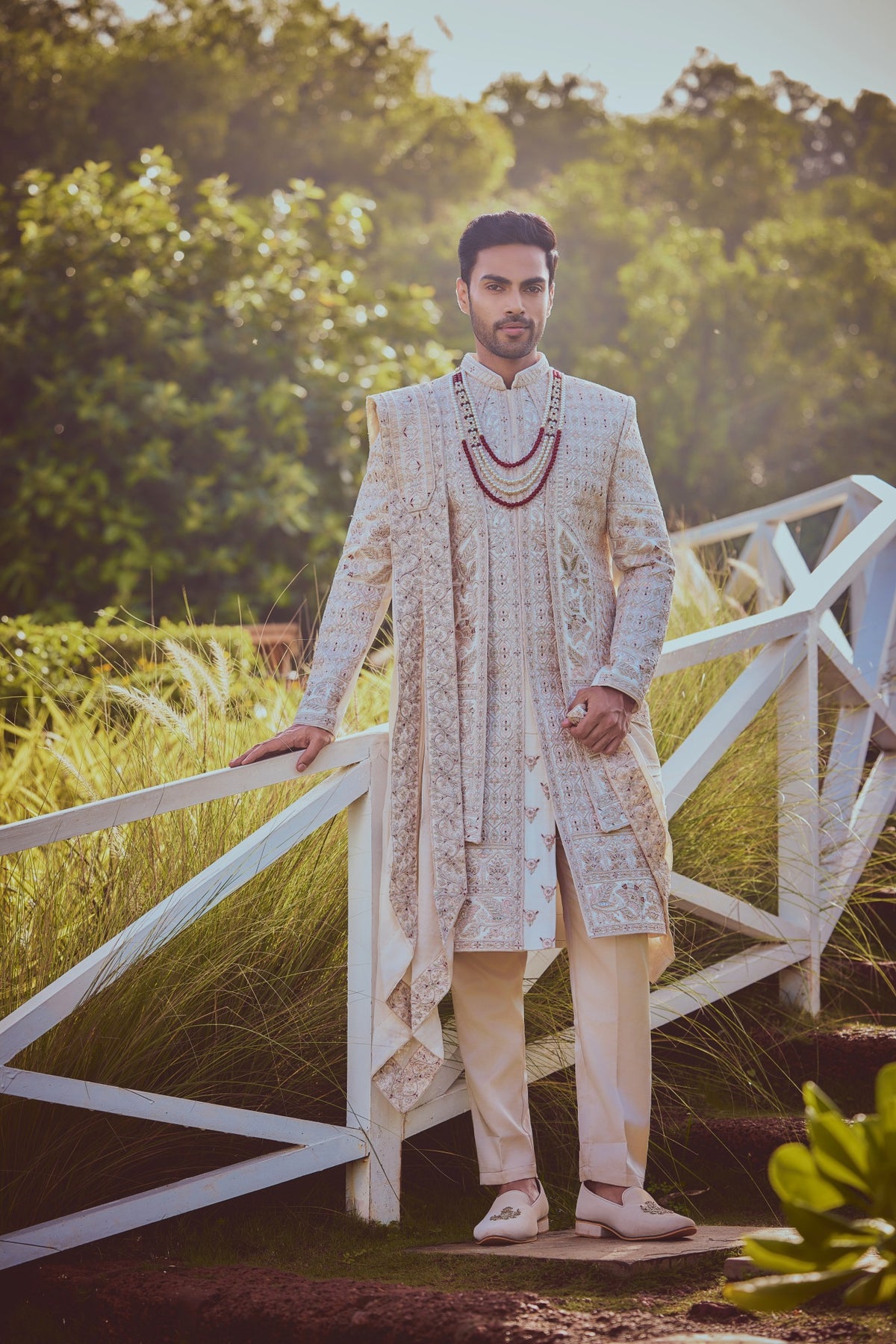 Ivory Embroidered Royal Groom Sherwani Set