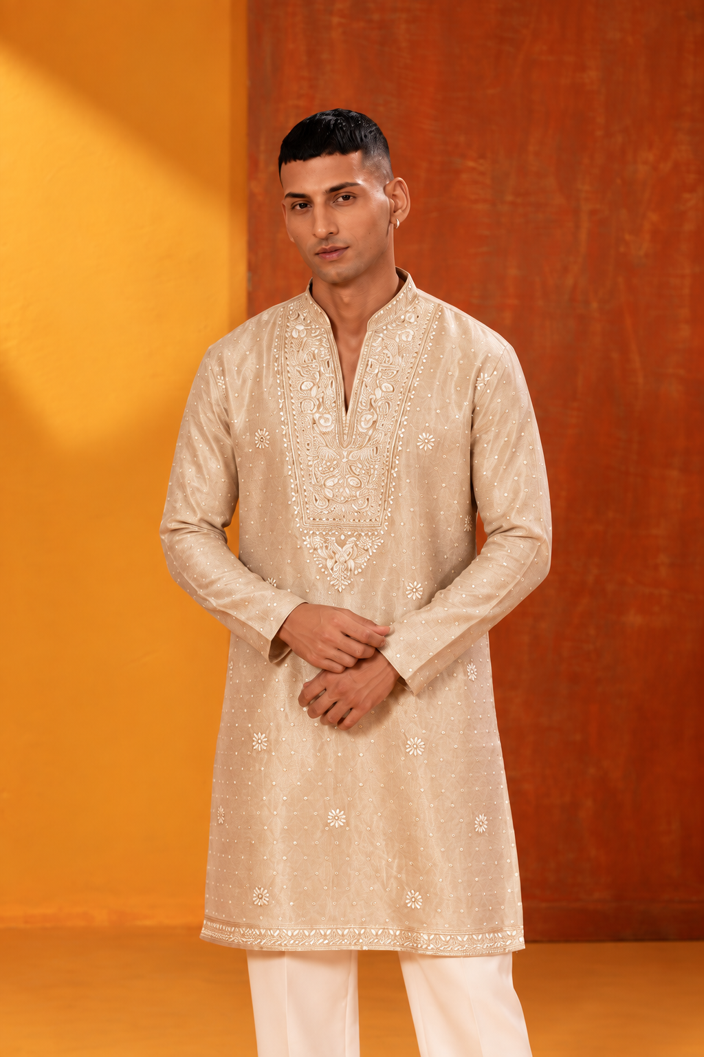 Elegant Beige Embroidered Festive Kurta Set