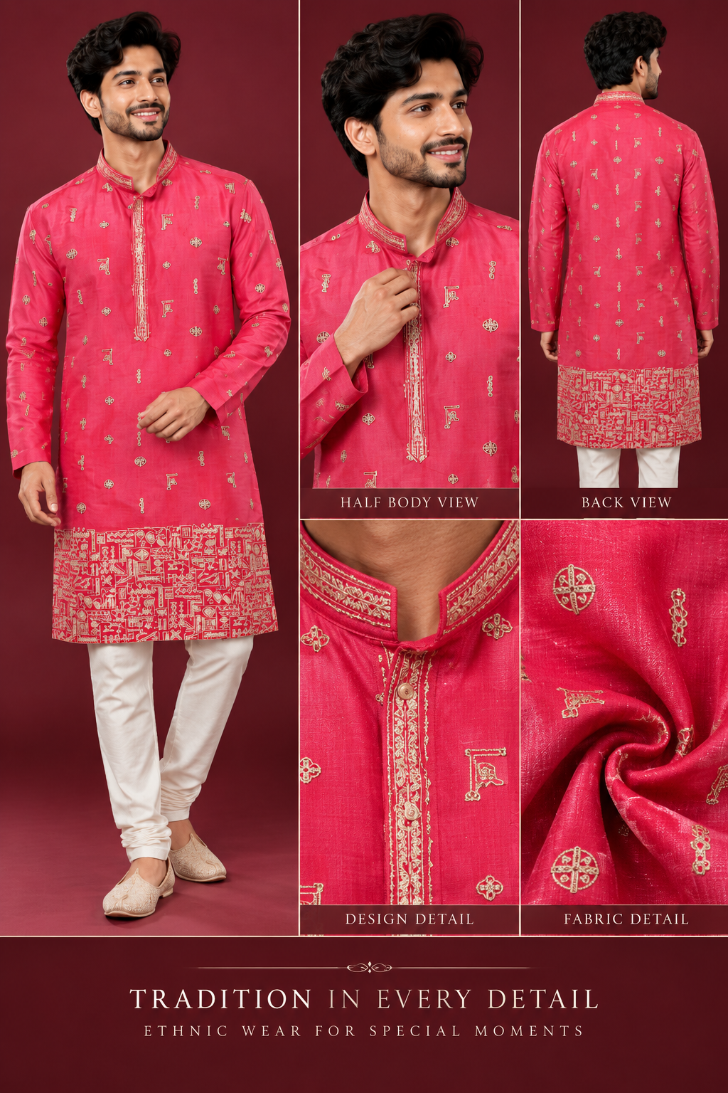 Royal Pink Embroidered Ethnic Kurta Set