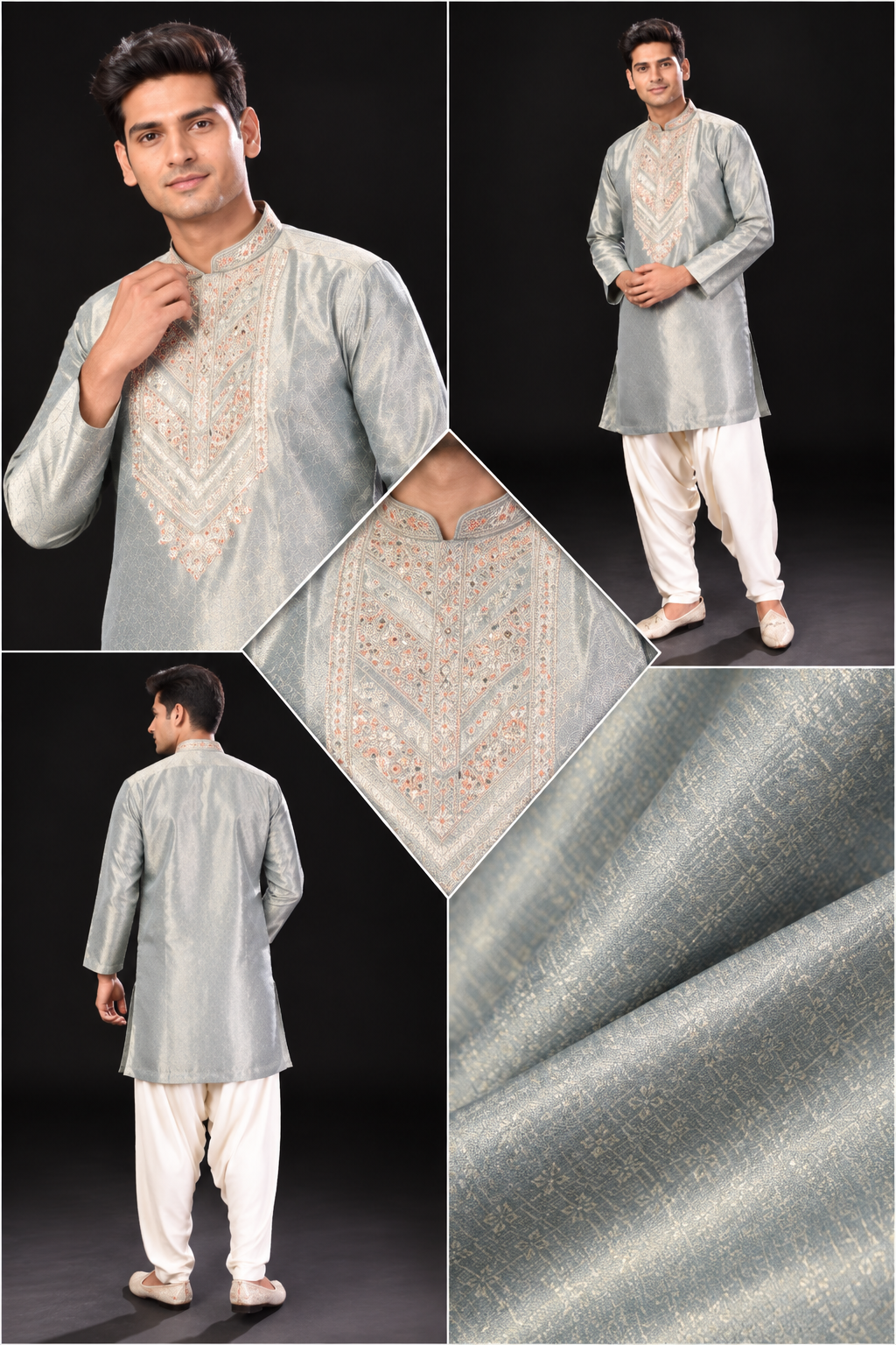Silver Grey Embroidered Kurta Set