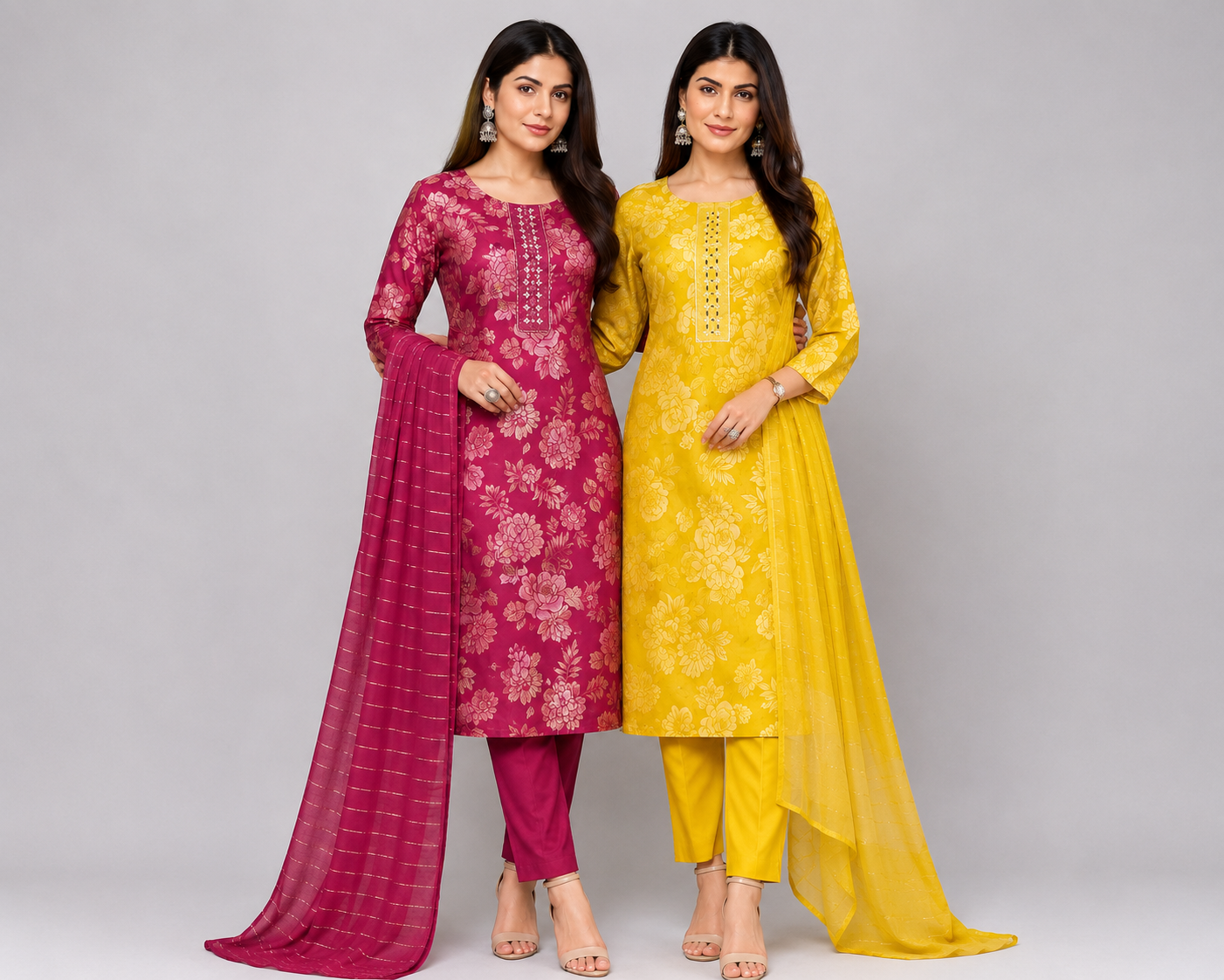 Women’s Floral Printed Straight Kurta Pant Dupatta Set