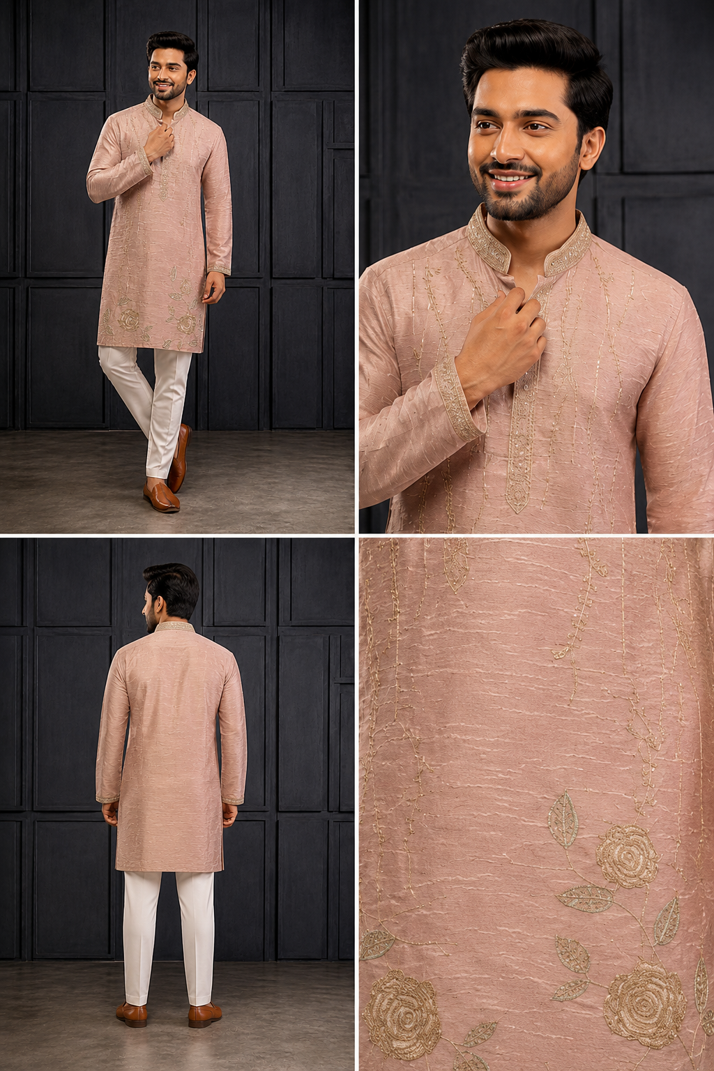Blush Pink Floral Embroidered Men’s Festive Kurta