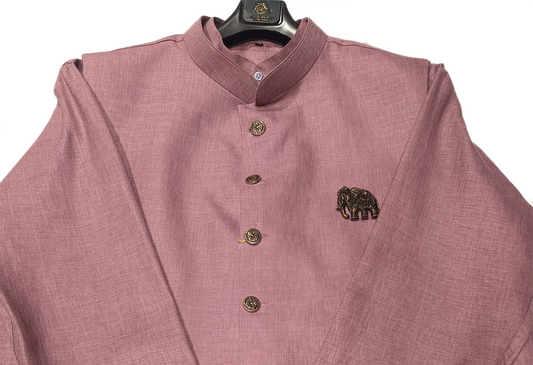 Men Mauve Plain Self Texture Shirt Jacket Set