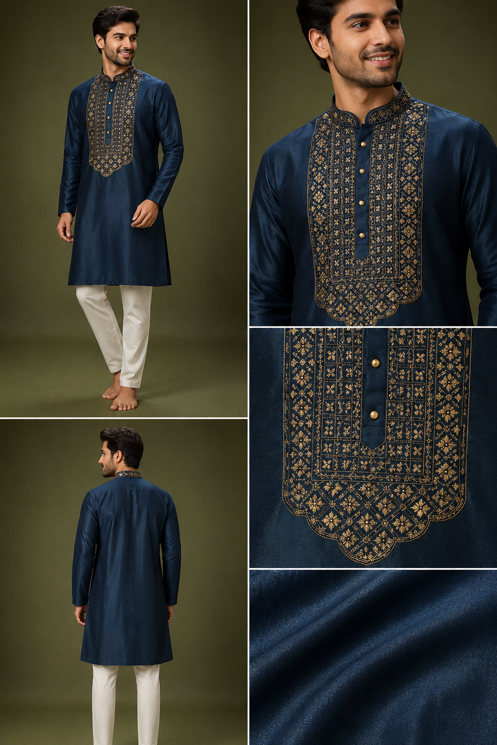 Navy Blue Embroidered Festive Kurta Set