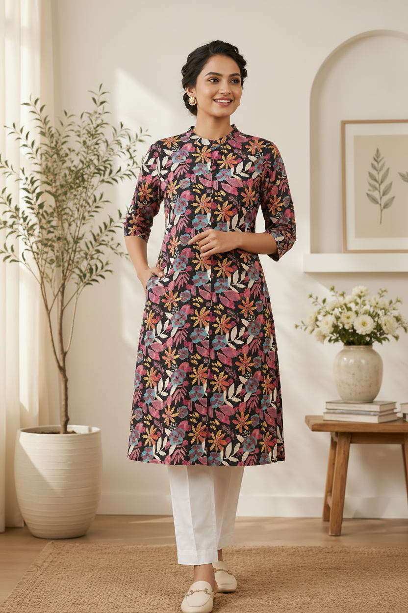 Women’s Floral Printed A-Line Kurta