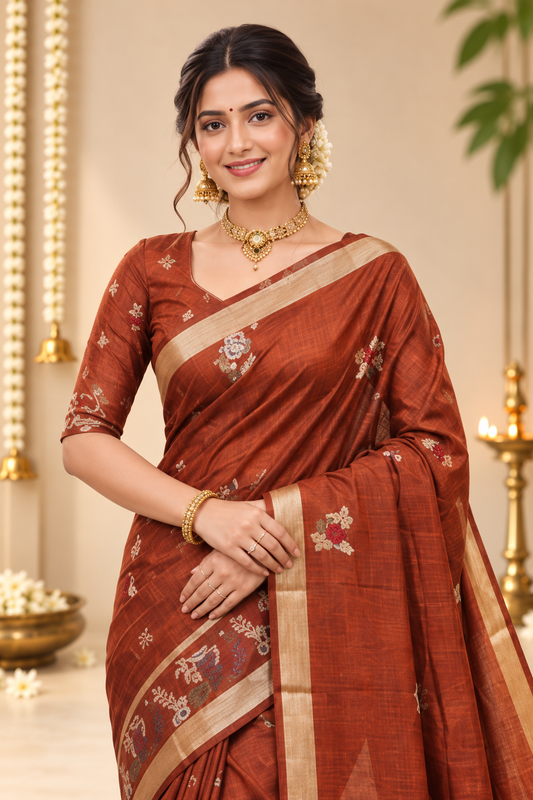 Rust Elegance Women Saree