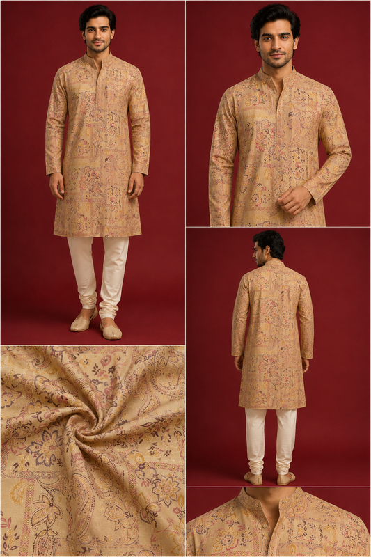 Beige Paisley Printed Festive Kurta