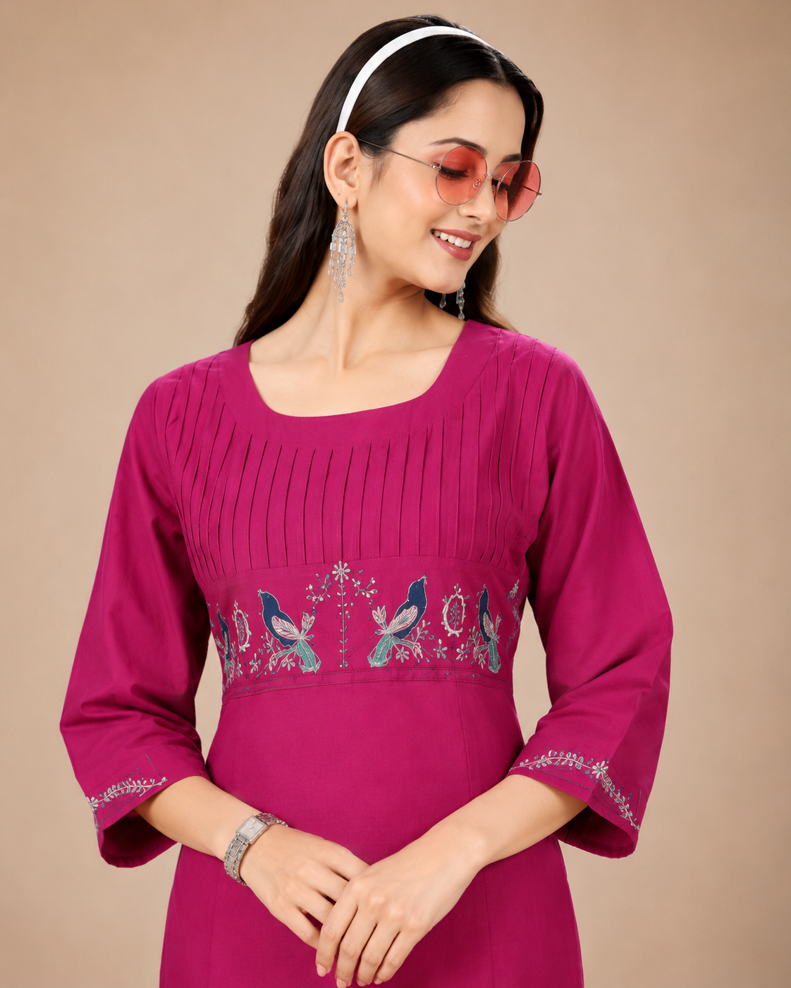 Women's Fuchsia Pink Embroidered Kurta & Palazzo Set