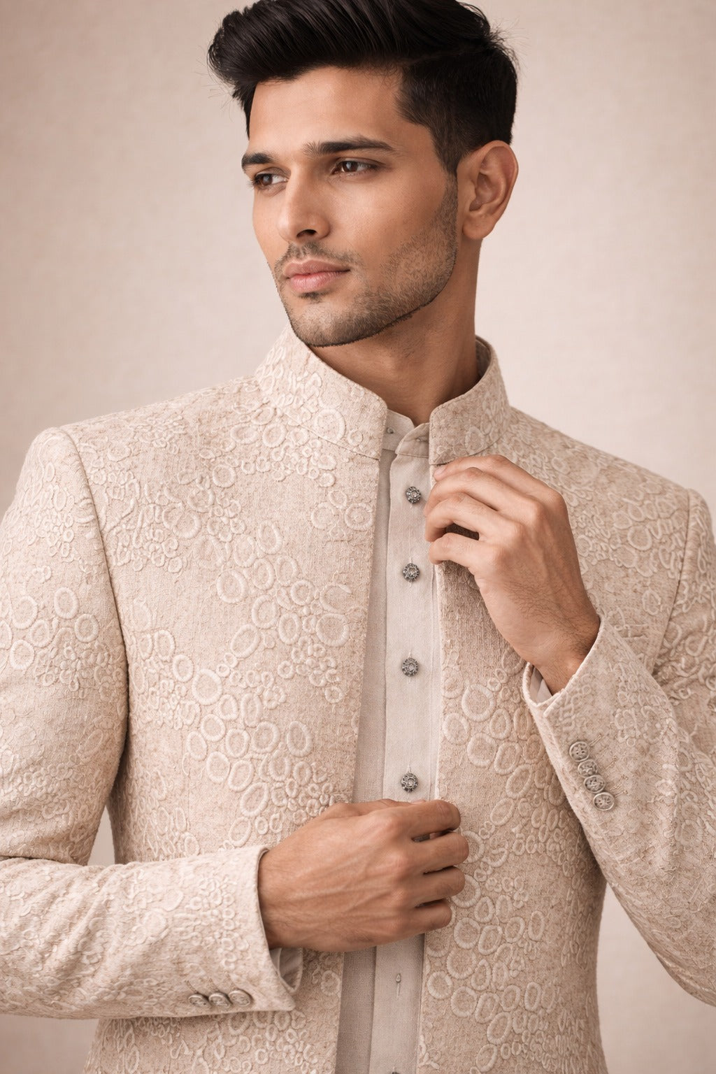BEIGE TEXTURED INDO WESTERN