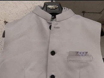 LIGHT GREY SOLID NEHRU JACKET