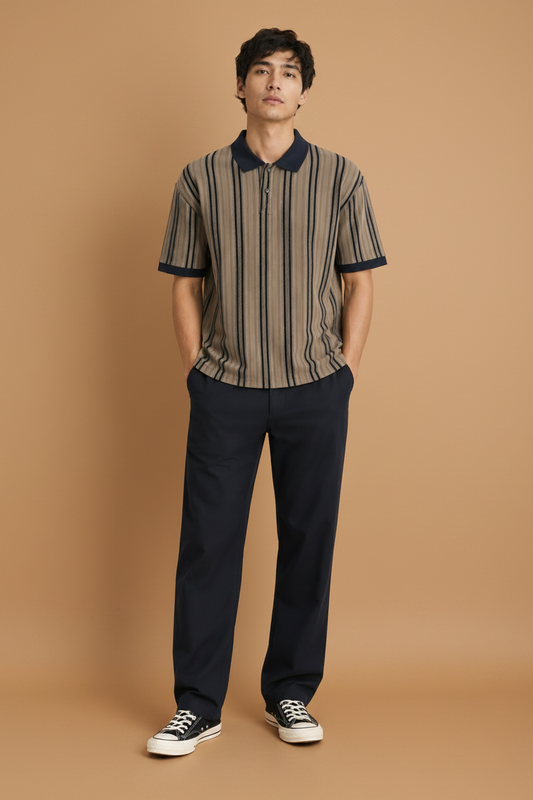 Men’s Vertical Striped Polo T-Shirt