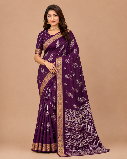 Women’s Traditional Printed Saree with Golden Border