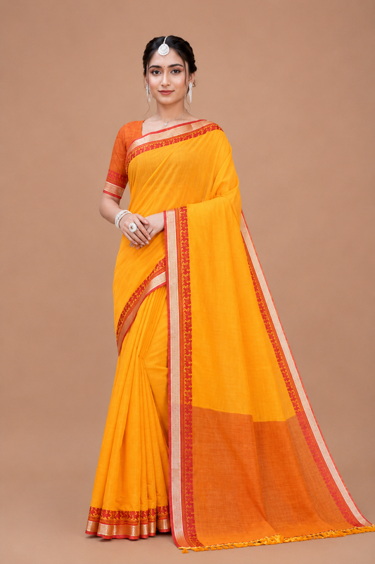 Elegant Saree with Royal Blue Woven Border