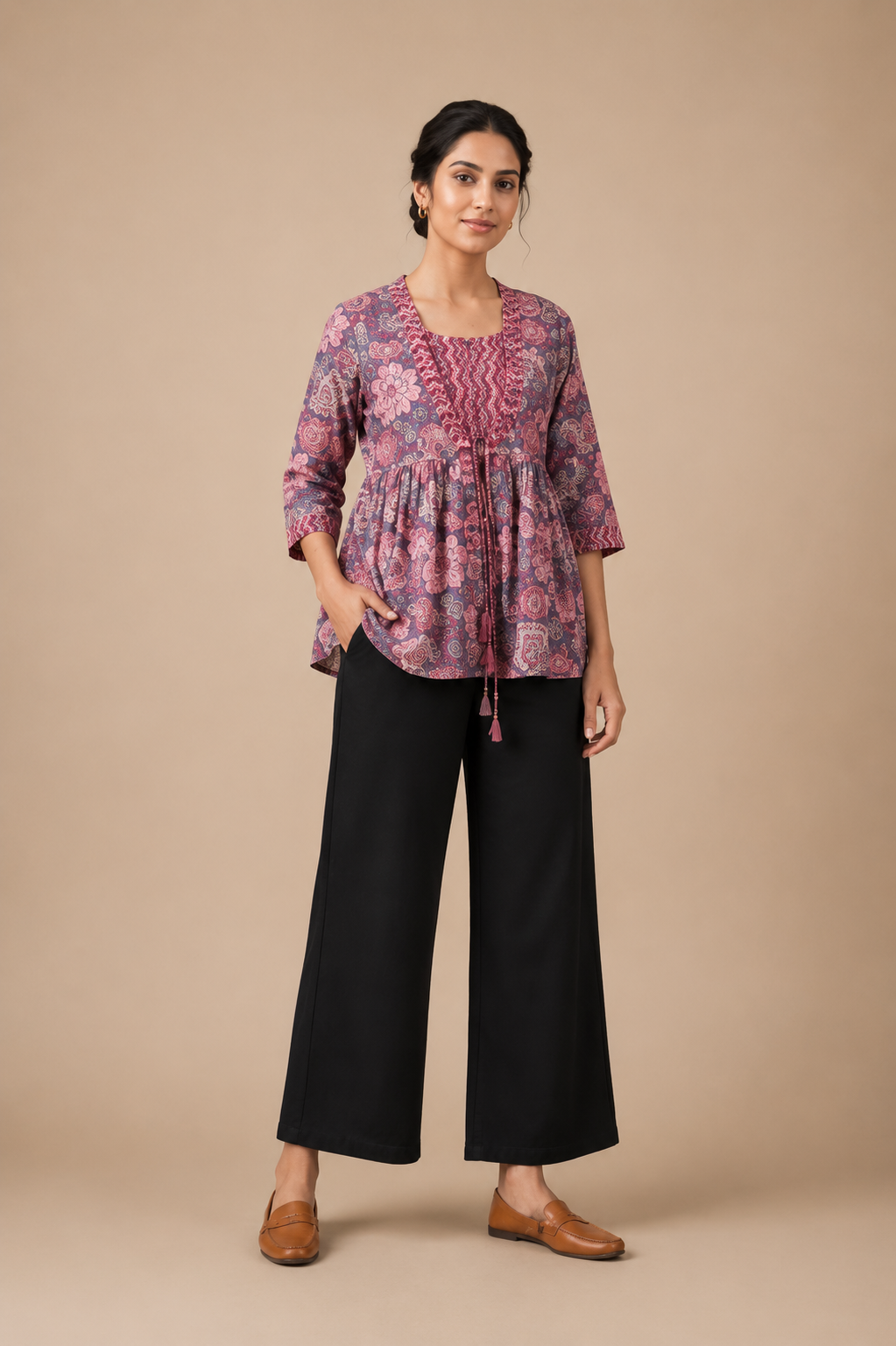Women’s Floral Printed Peplum Kurti Top