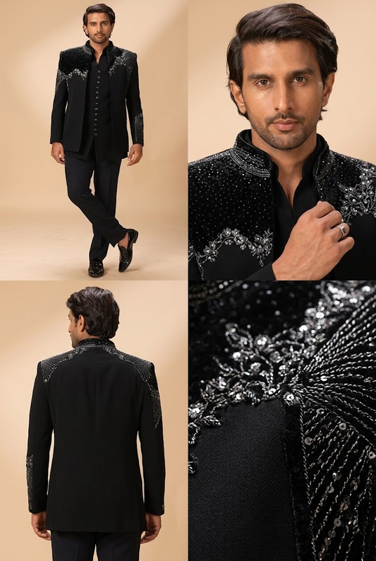 Black Embellished Indo-Western Jacket Set