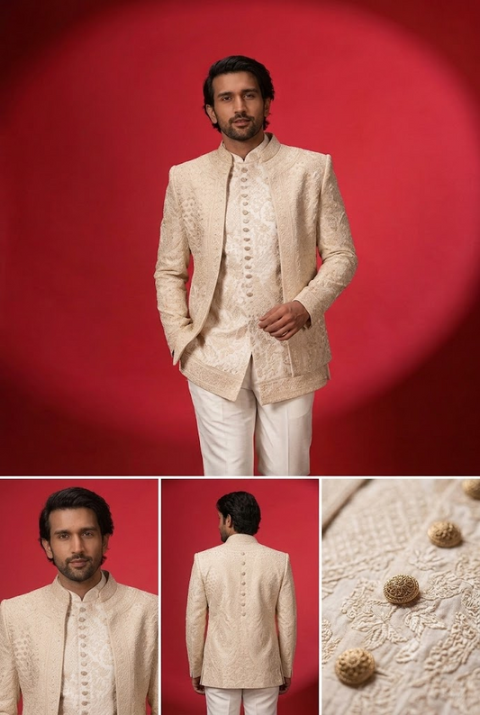 Ivory Embroidered Indo-Western Wedding Set