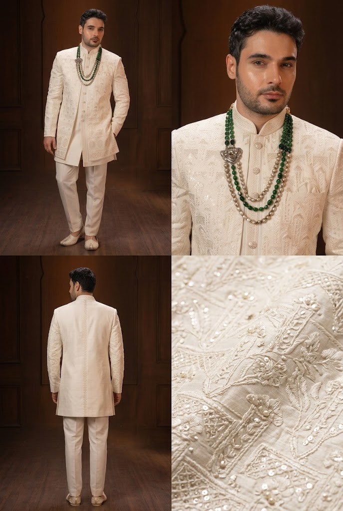 Ivory Embroidered Groom Sherwani