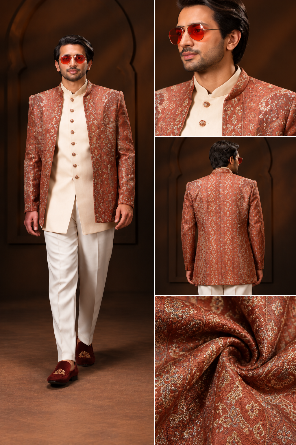 Rust Brocade Indo-Western Jacket Set