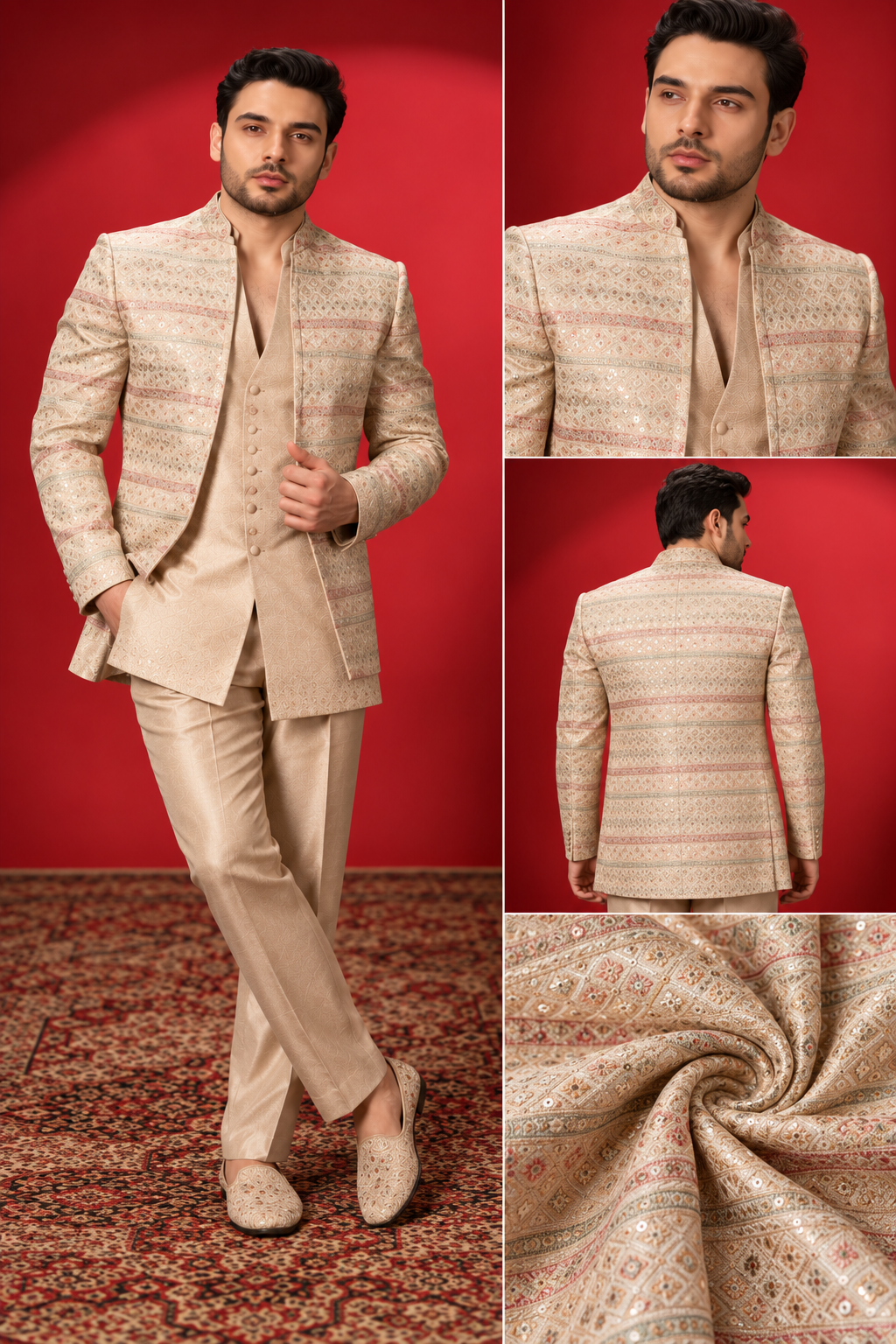Champagne Jacquard Indo-Western Jacket Set