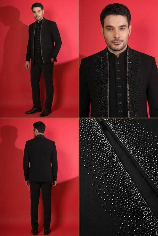 Black Embellished Indo-Western Suit