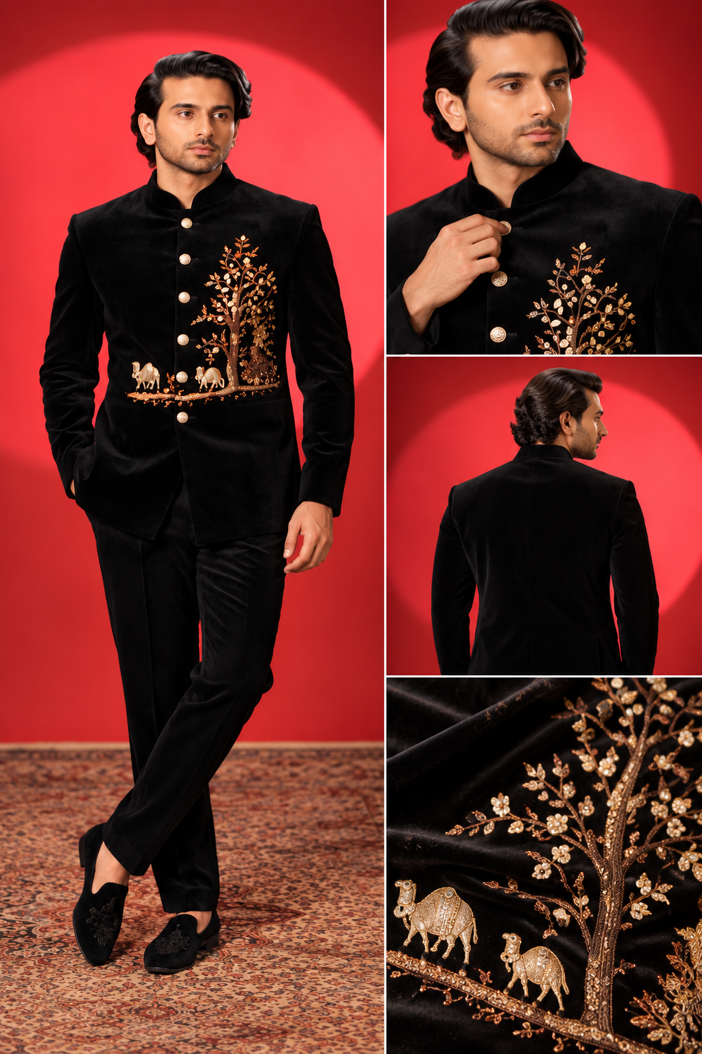 Black Velvet Heritage Embroidered Bandhgala Suit
