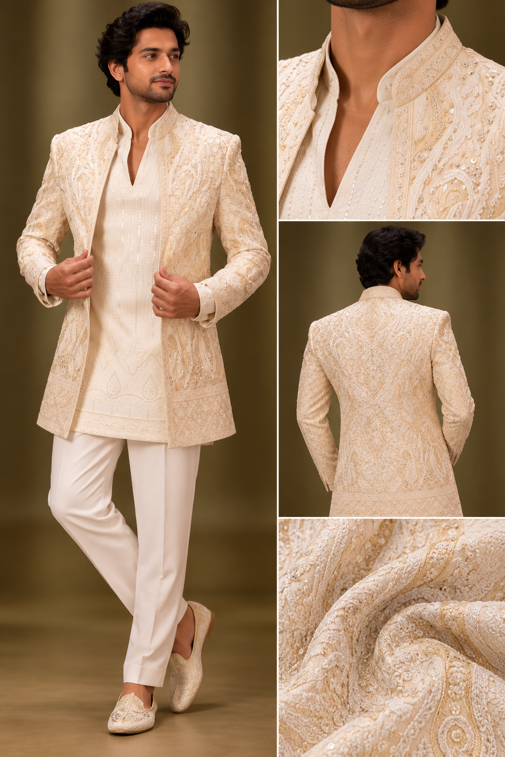 Royal Ivory & Gold Paisley Indo-Western Set