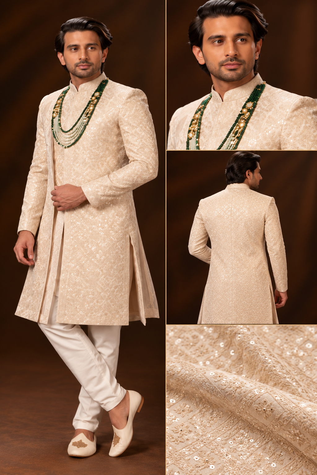 Champagne Ivory Embellished Wedding Sherwani