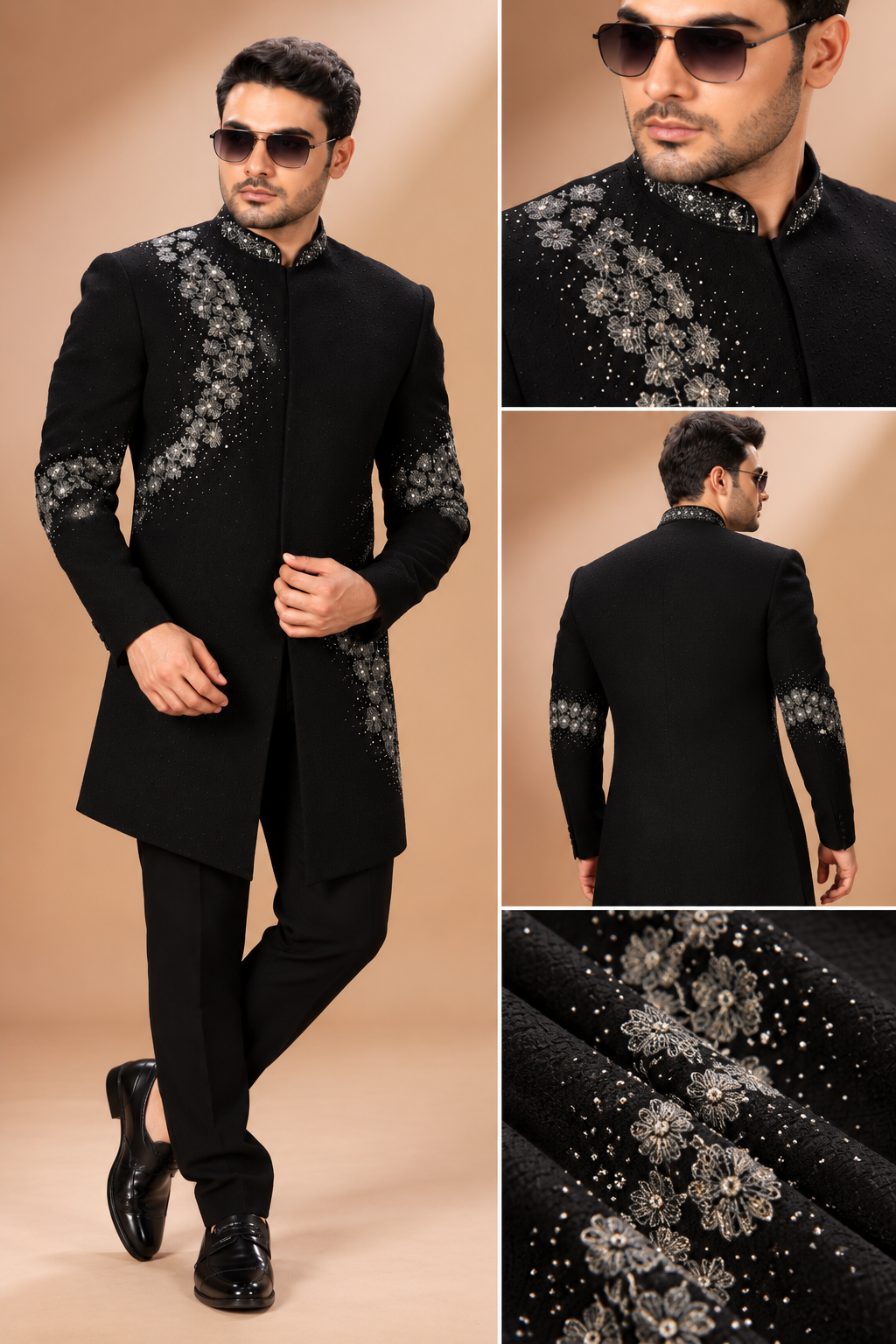 Black & Silver Floral Embellished Indo-Western Set