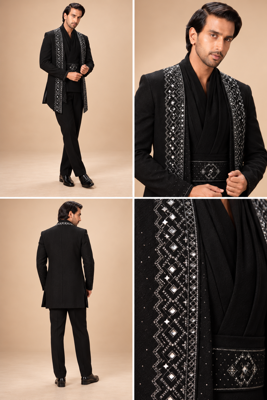 Black & Silver Geometric Embellished Indo-Western Set